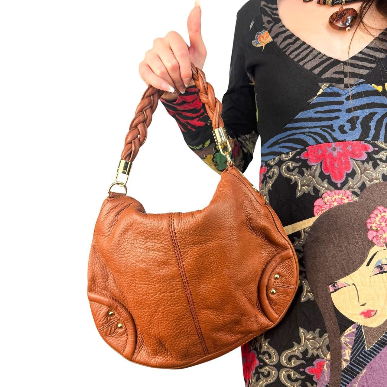 Bebe Brown Leather Boho Bag