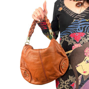 Bebe Brown Leather Boho Bag