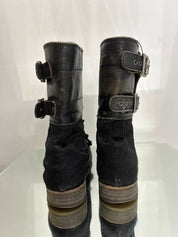 Vintage AllSaints Buckle Ponyhair Leather Ankle Boots (UK 5 US 7 EU 38)