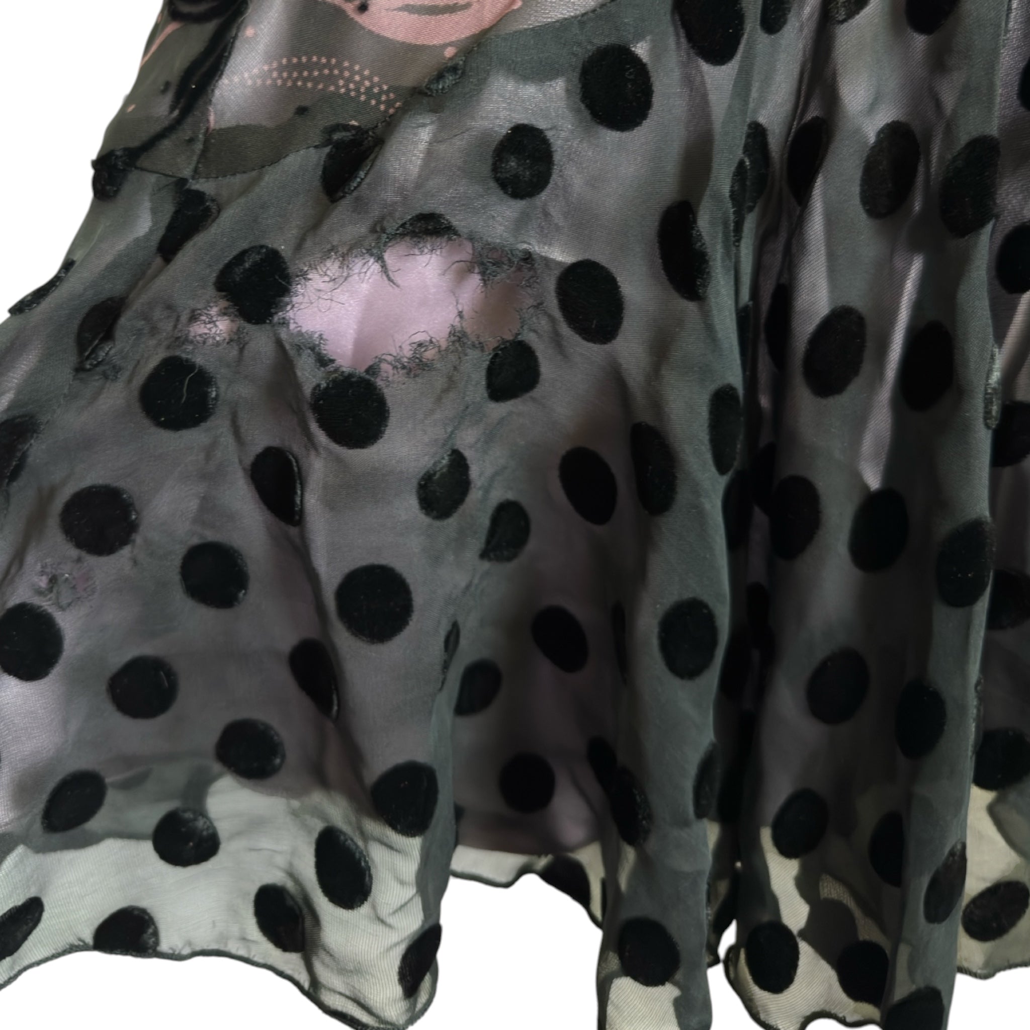 Silk polka dot patchwork midi skirt (XS)