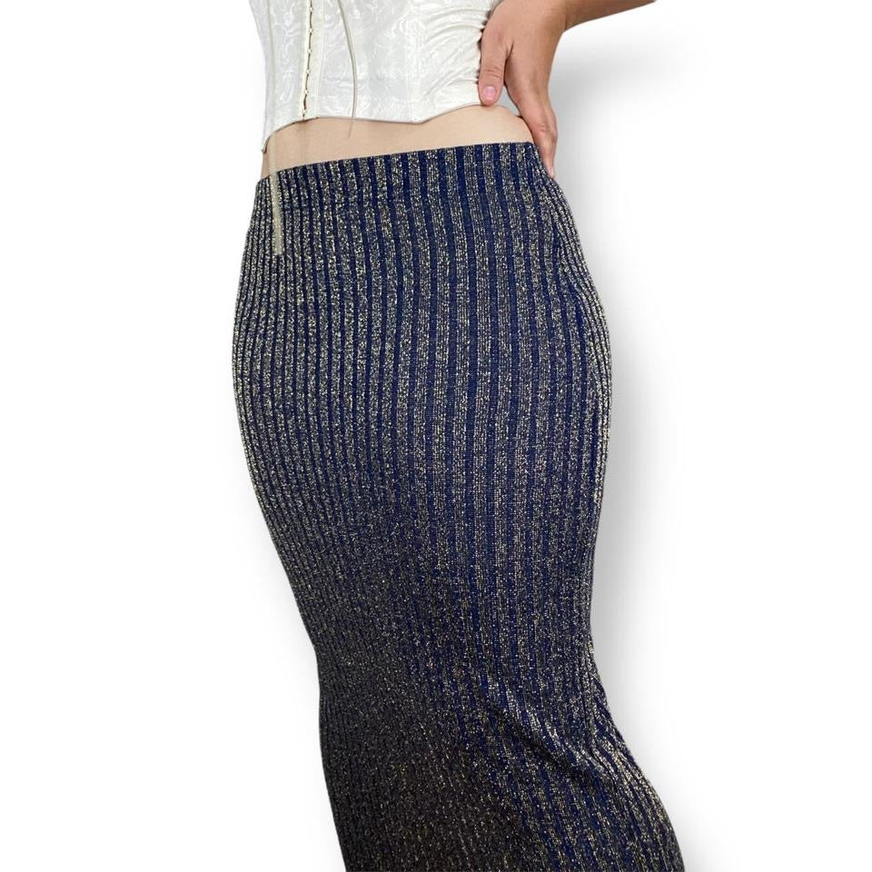 90s Navy Knit Shimmer Skirt (S)