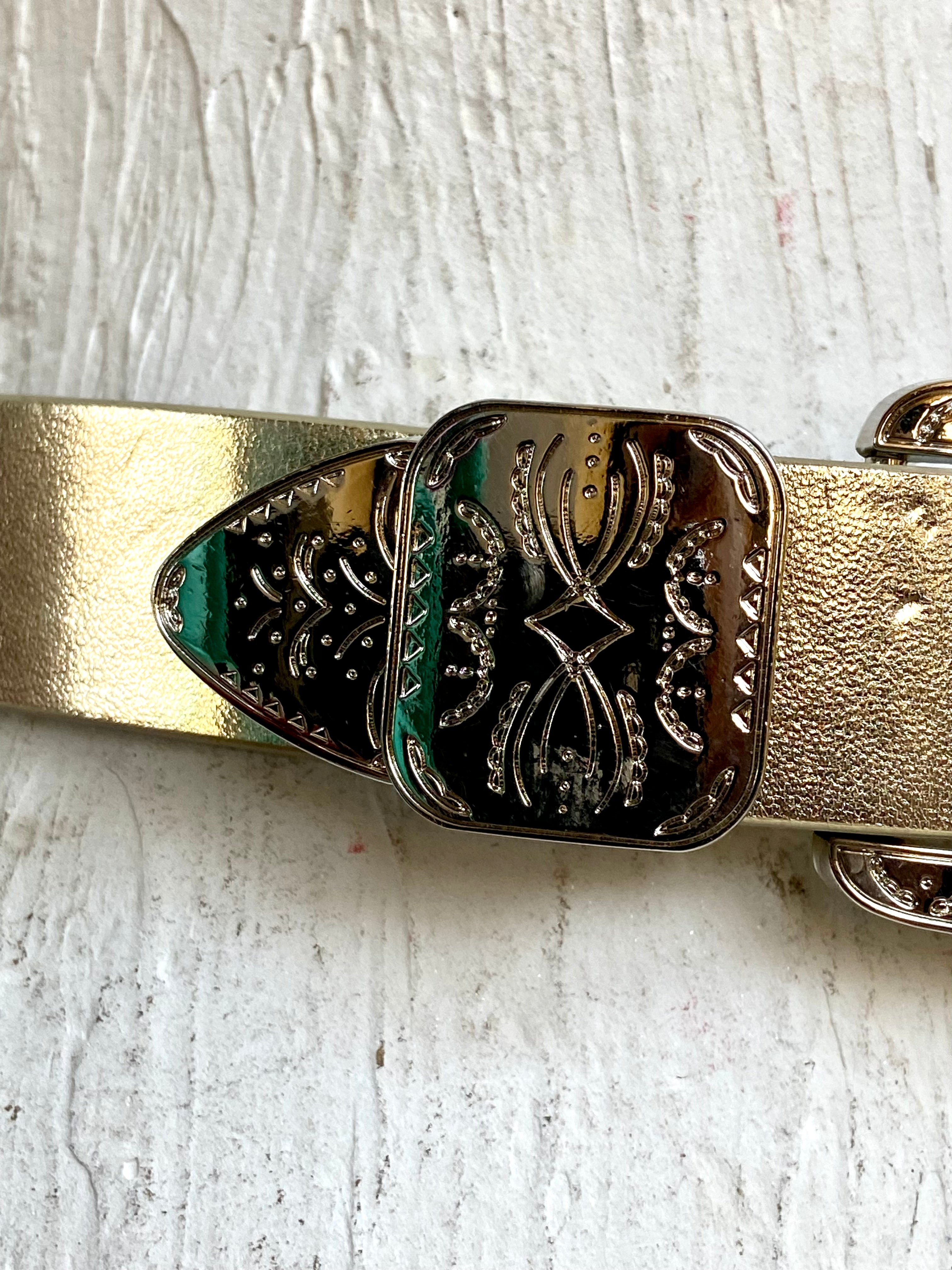 Double buckle gold belt