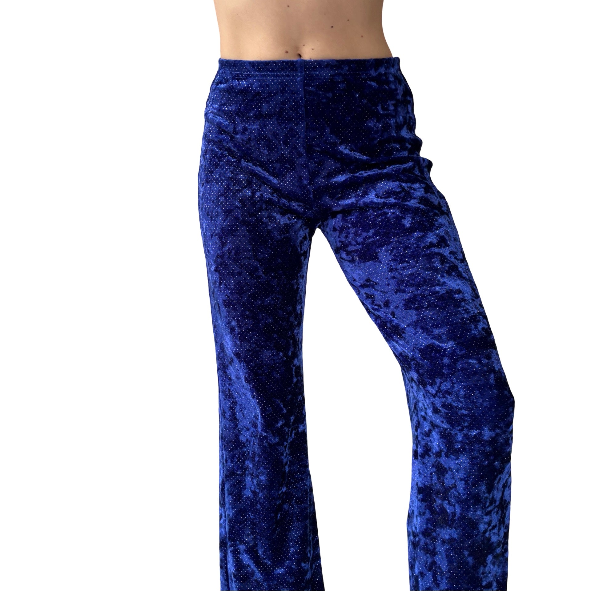 90s Royal Blue Crushed Velvet Flares (S)