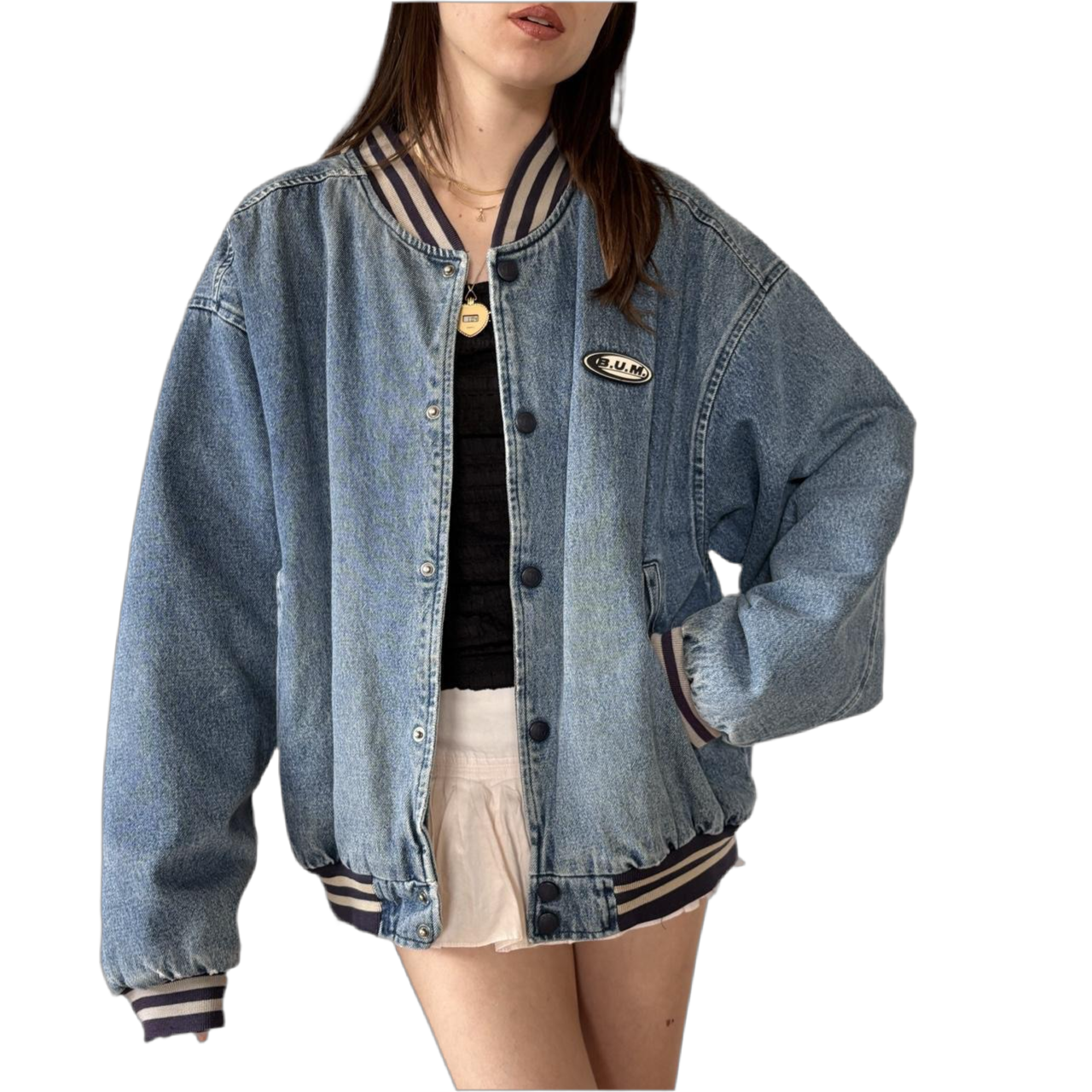 90s Boyfriend Denim Bomber Jacket (XL)