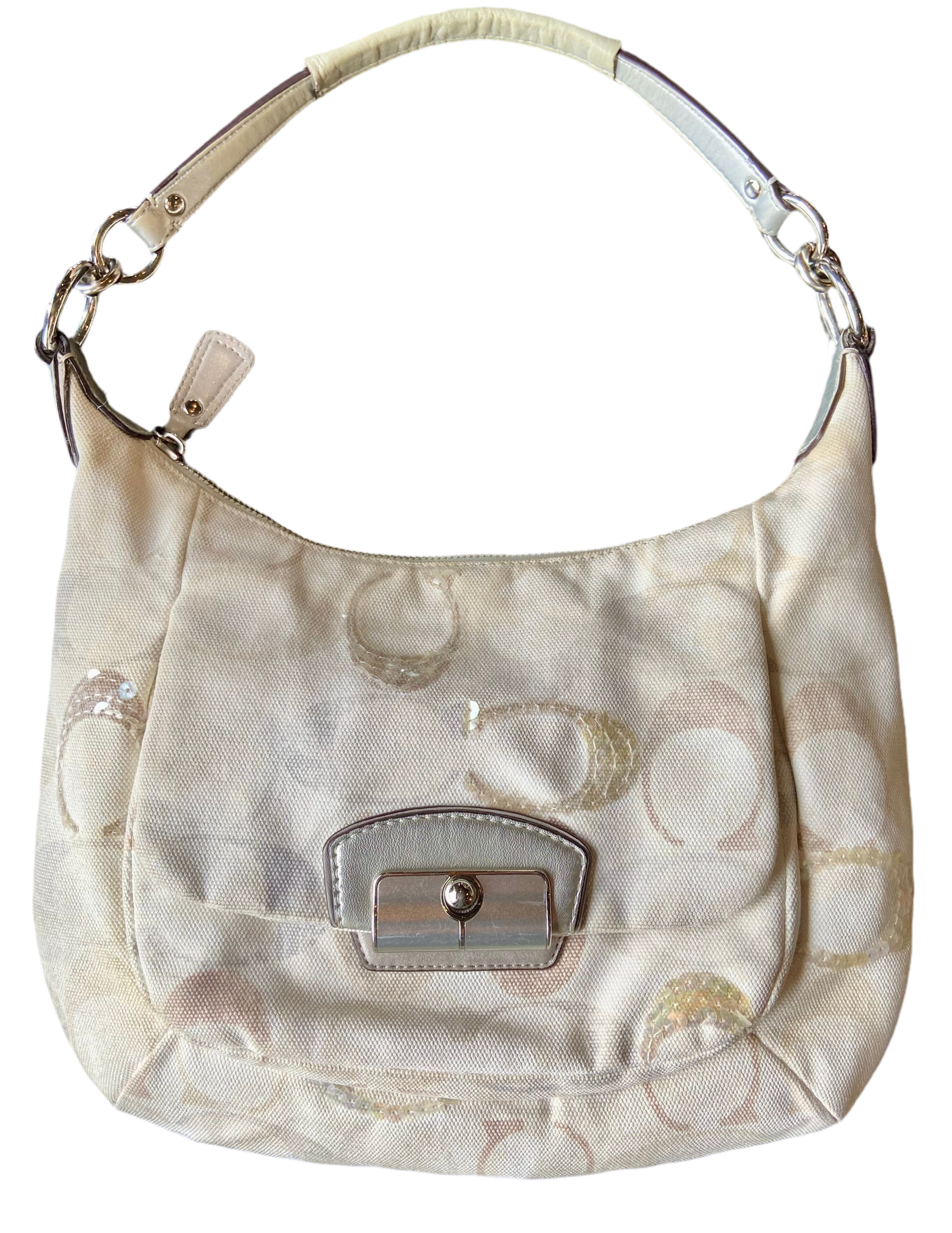 Coach Kristin Beige/Tan Embellished
Sequin Hobo Crossbody Purse Bag