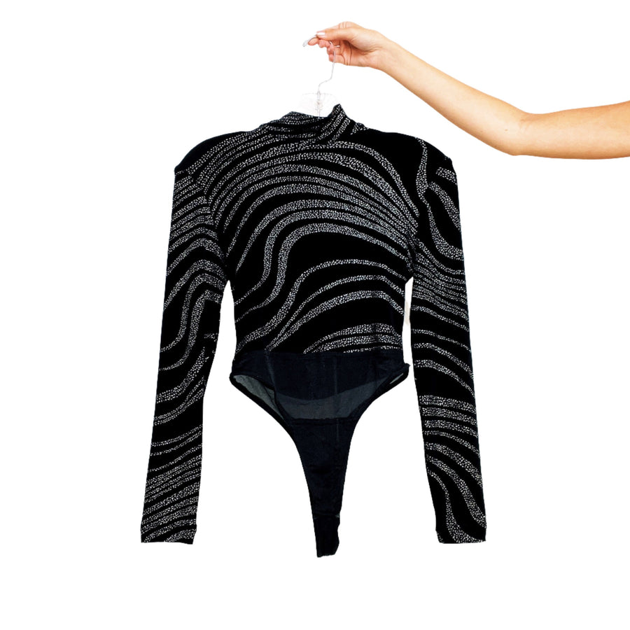 90s Glittery Black Bodysuit (S) — Holy Thrift