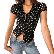 2000s Mesh Polka Dot Blouse (XS)