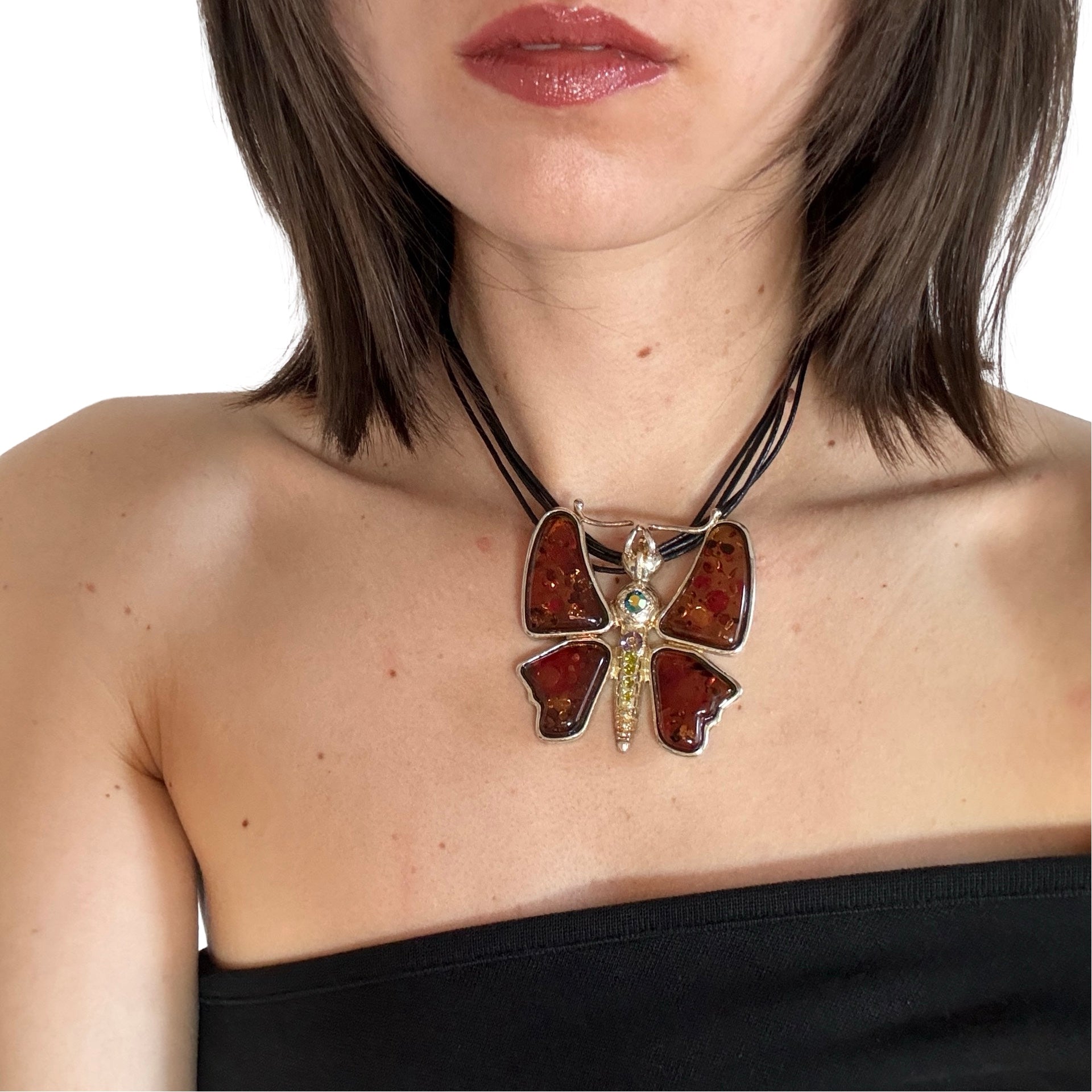 Resin Butterfly Pendant Necklace