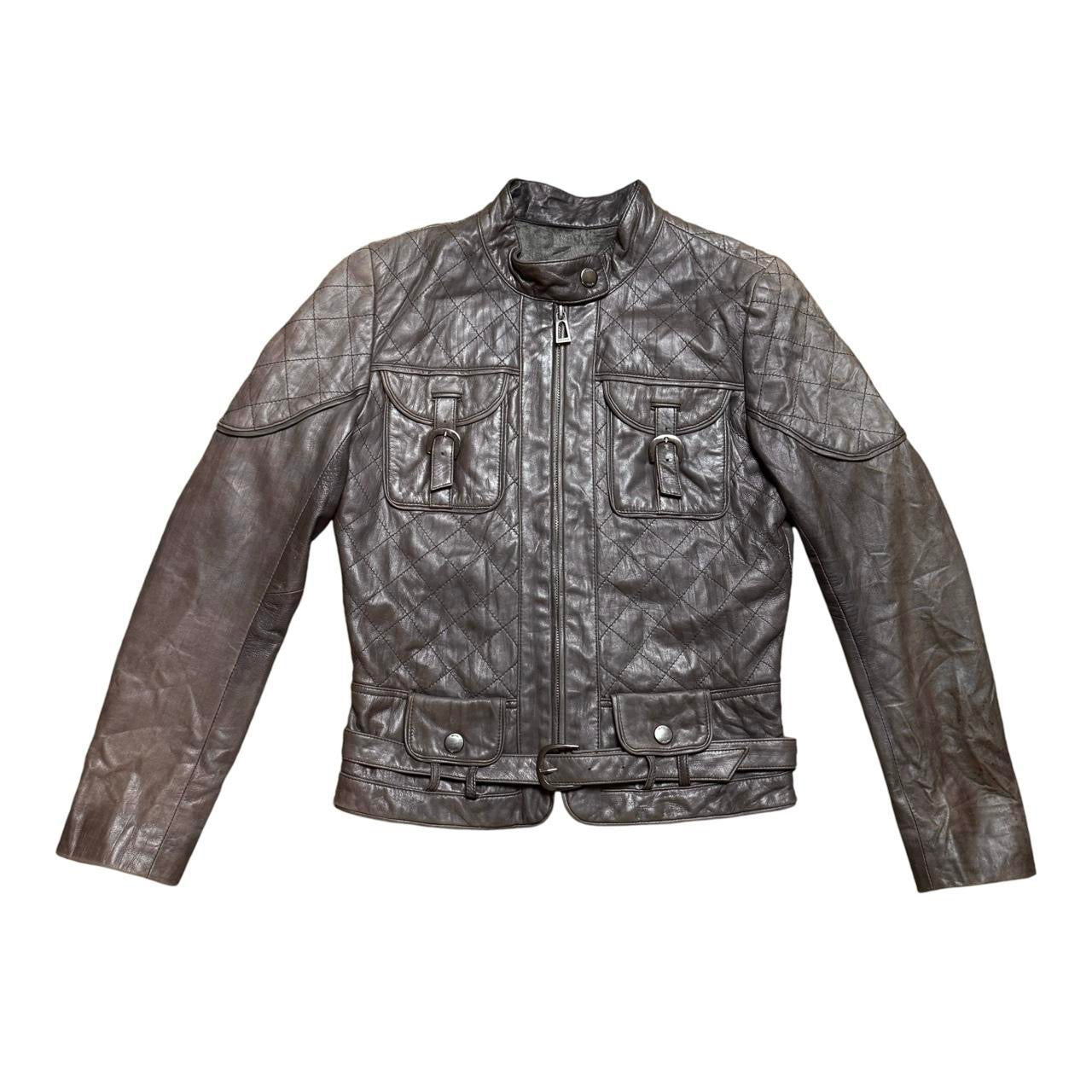 Quilted Smoky Brown Leather Cargo Jacket (M)