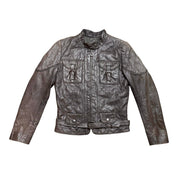 Quilted Smoky Brown Leather Cargo Jacket (M)