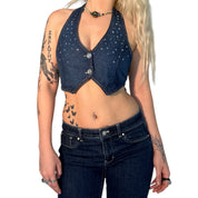 Y2K Denim Halter Vest (XS/S)