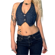 Y2K Denim Halter Vest (XS/S)