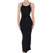 90s Backless Slinky Black Maxi Dress (S)