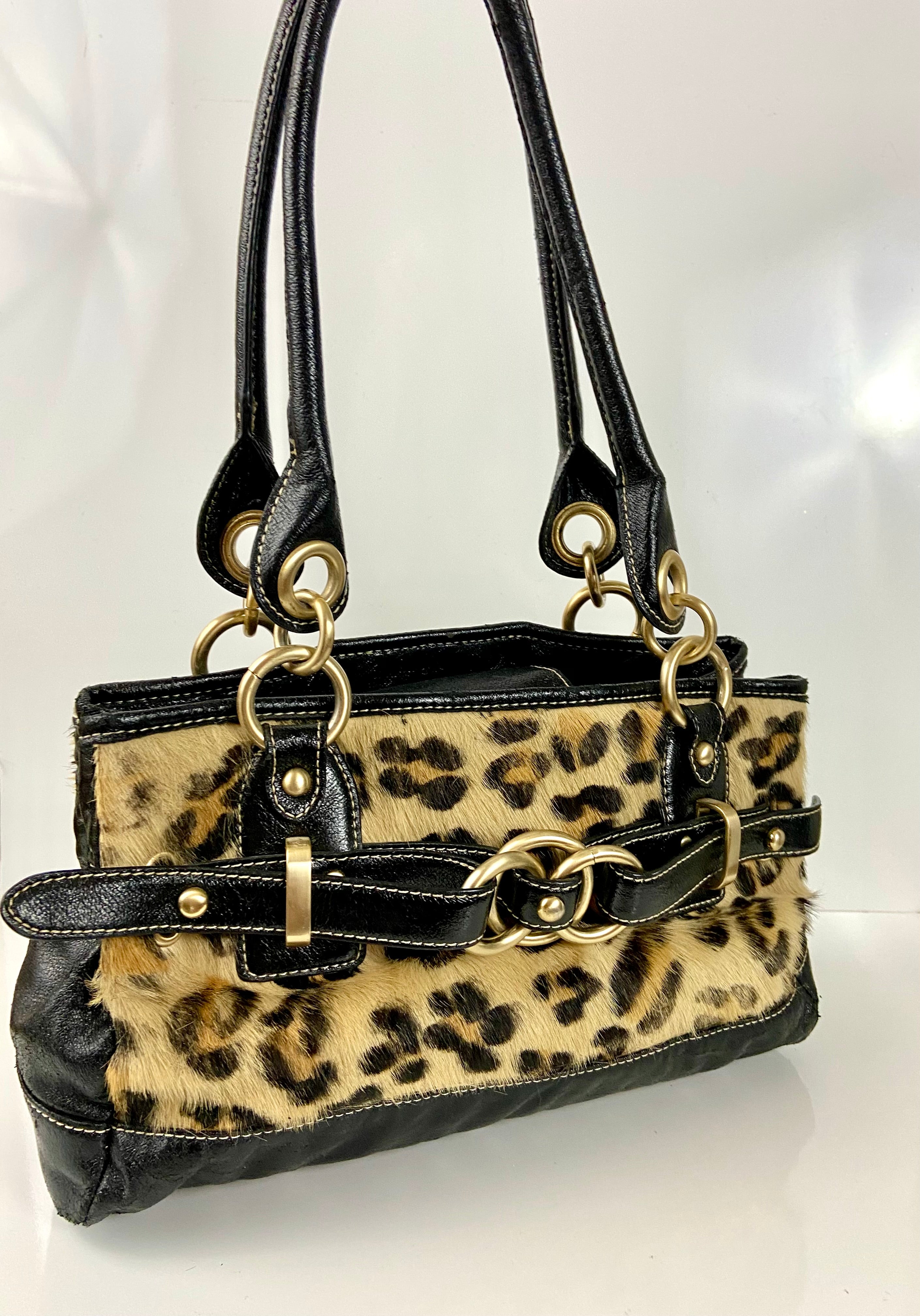Leopard Pony Hair and Leather Shoulder Bag