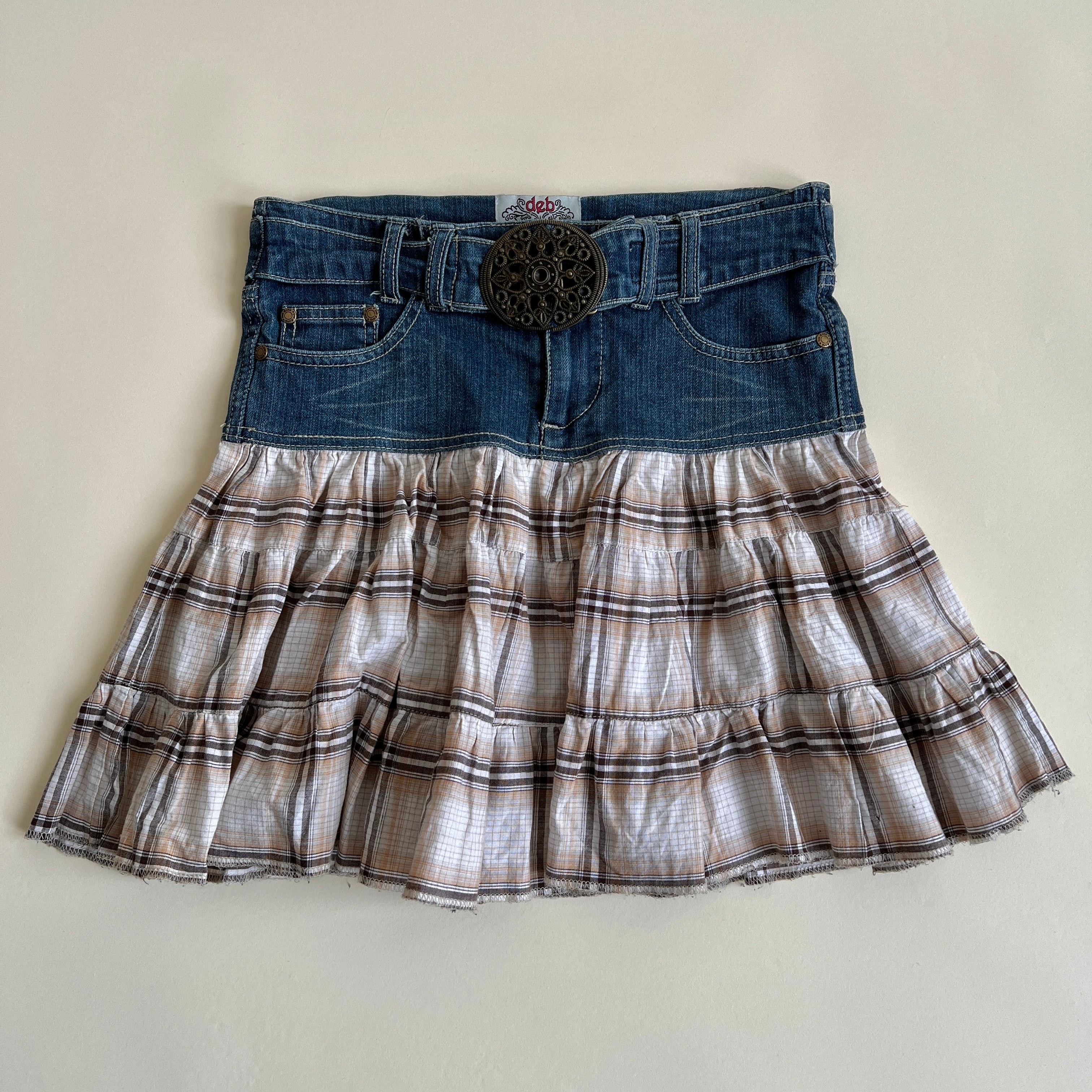 00s Denim plaid country skirt  (XS)