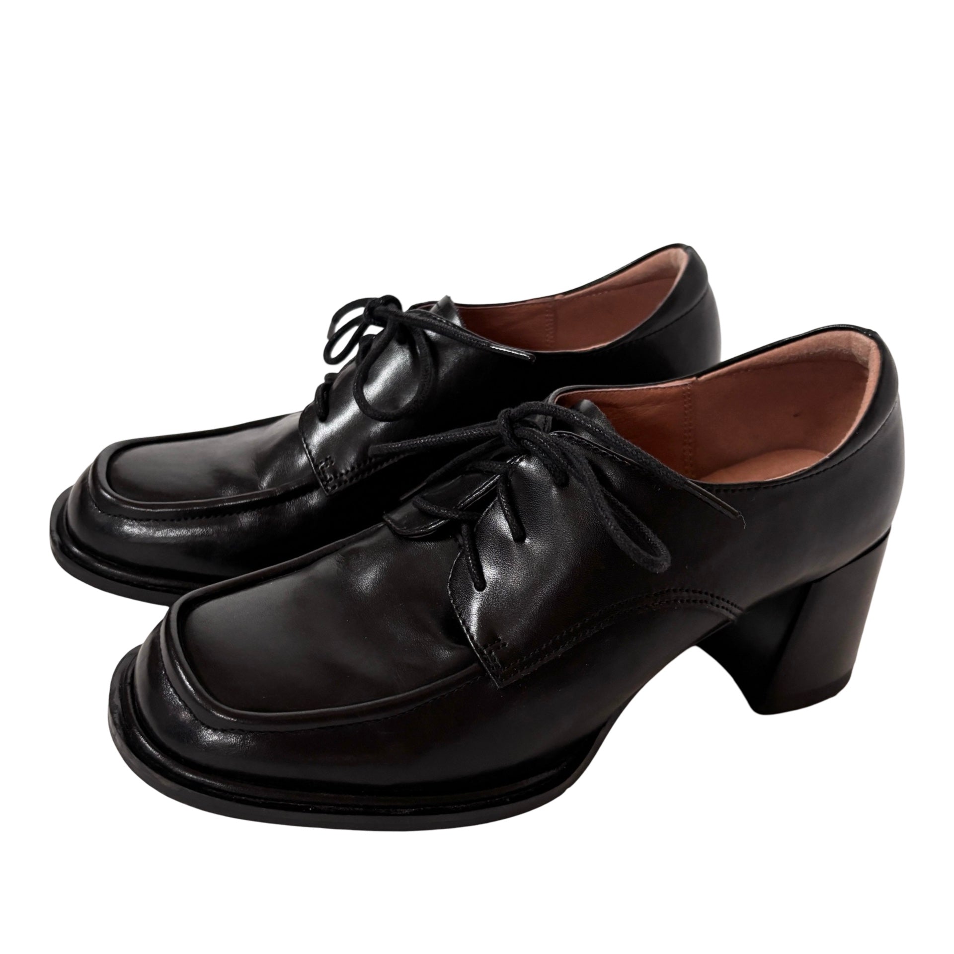 Noir Leather Heeled Loafers (7.5)