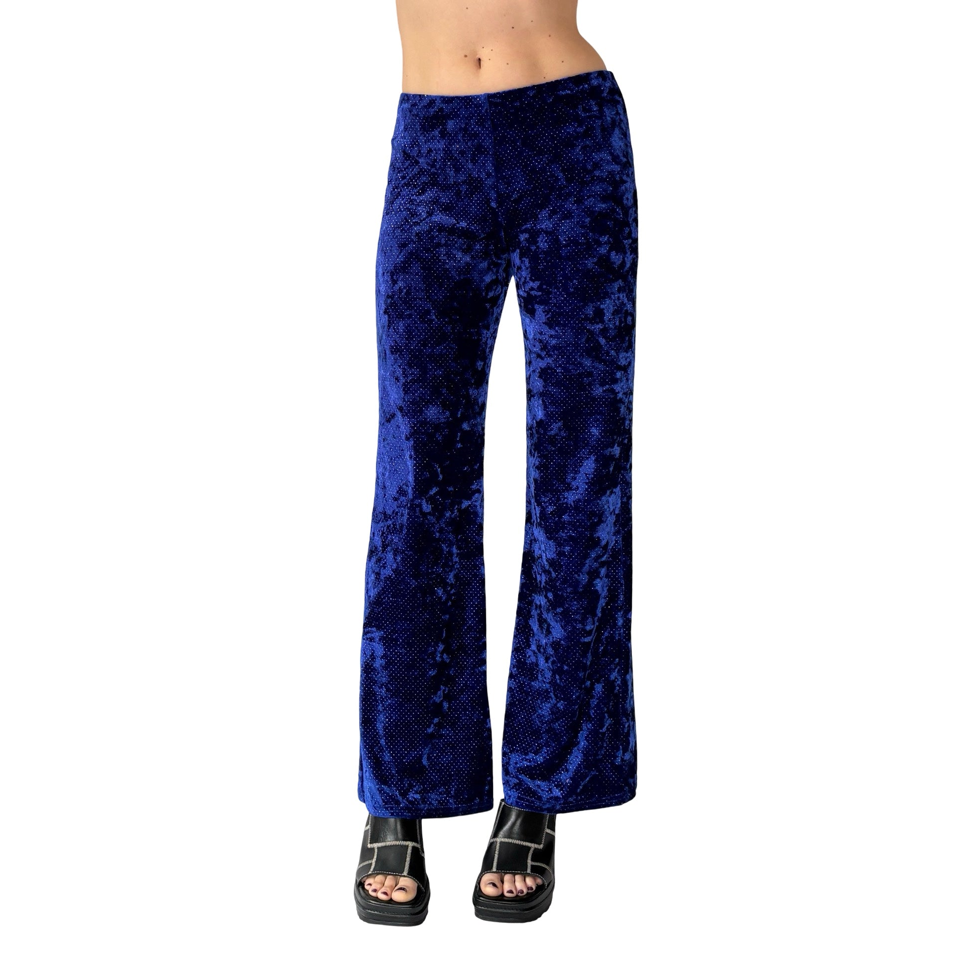 90s Royal Blue Crushed Velvet Flares (S)