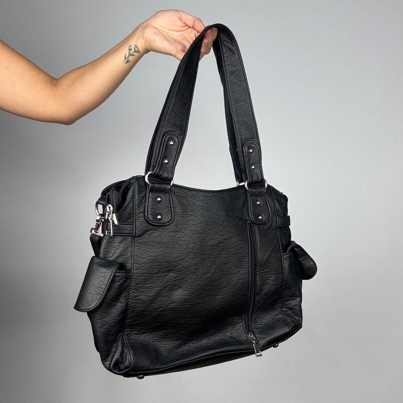Black Leather Gothic Cross Bag