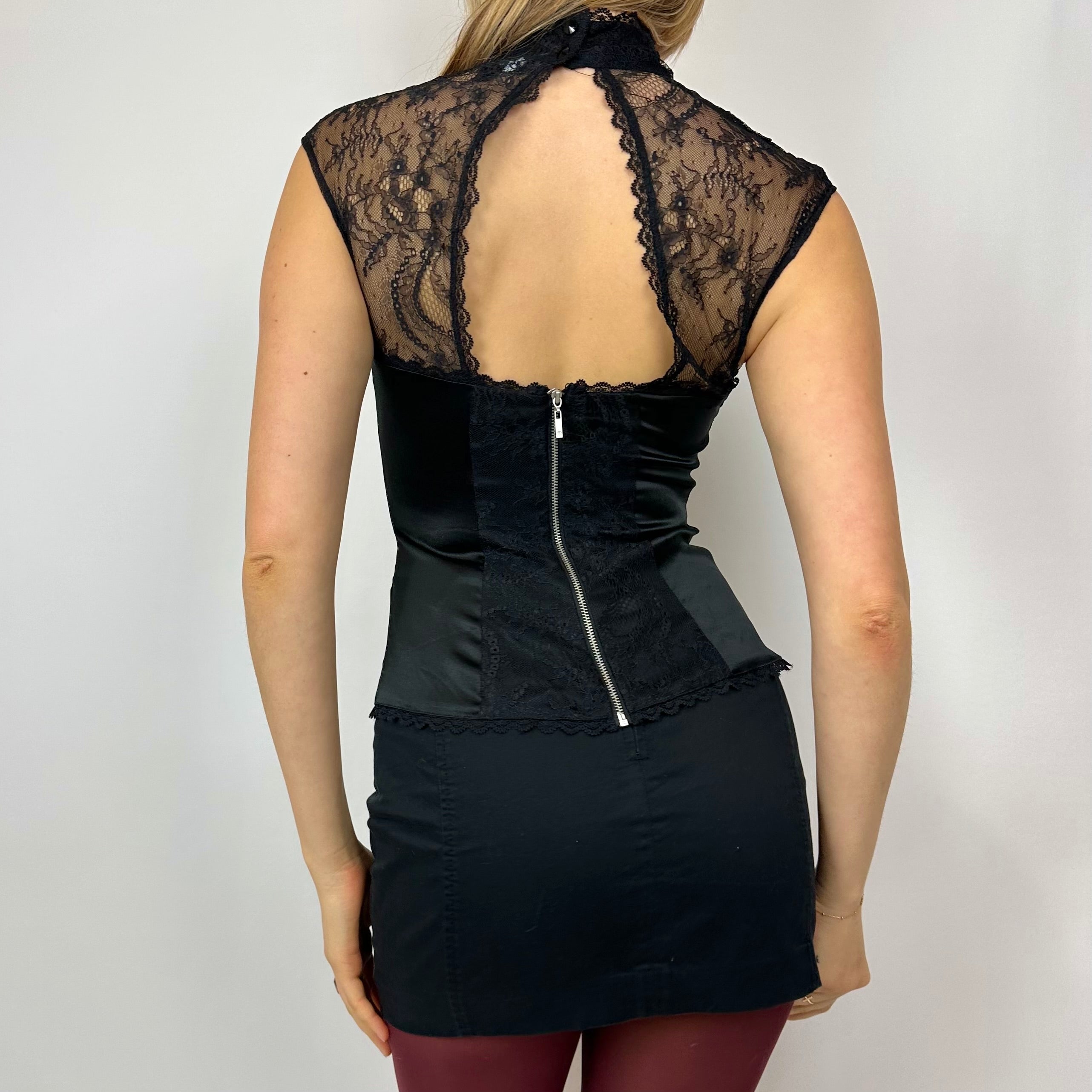 00’s Noir Silk & Lace Blouse (xs/s)