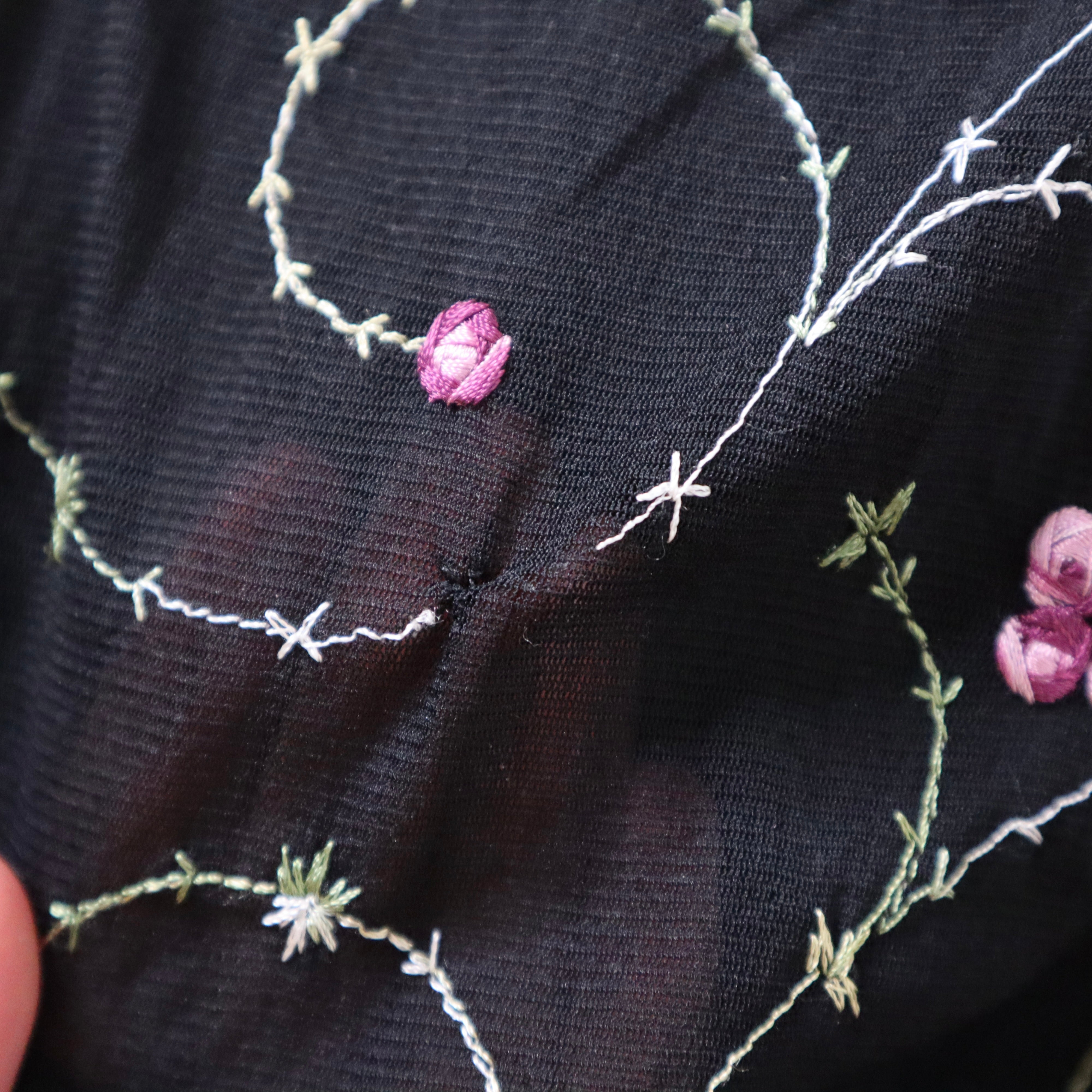 90s Embroidered Rose Midi Dress (S/M)