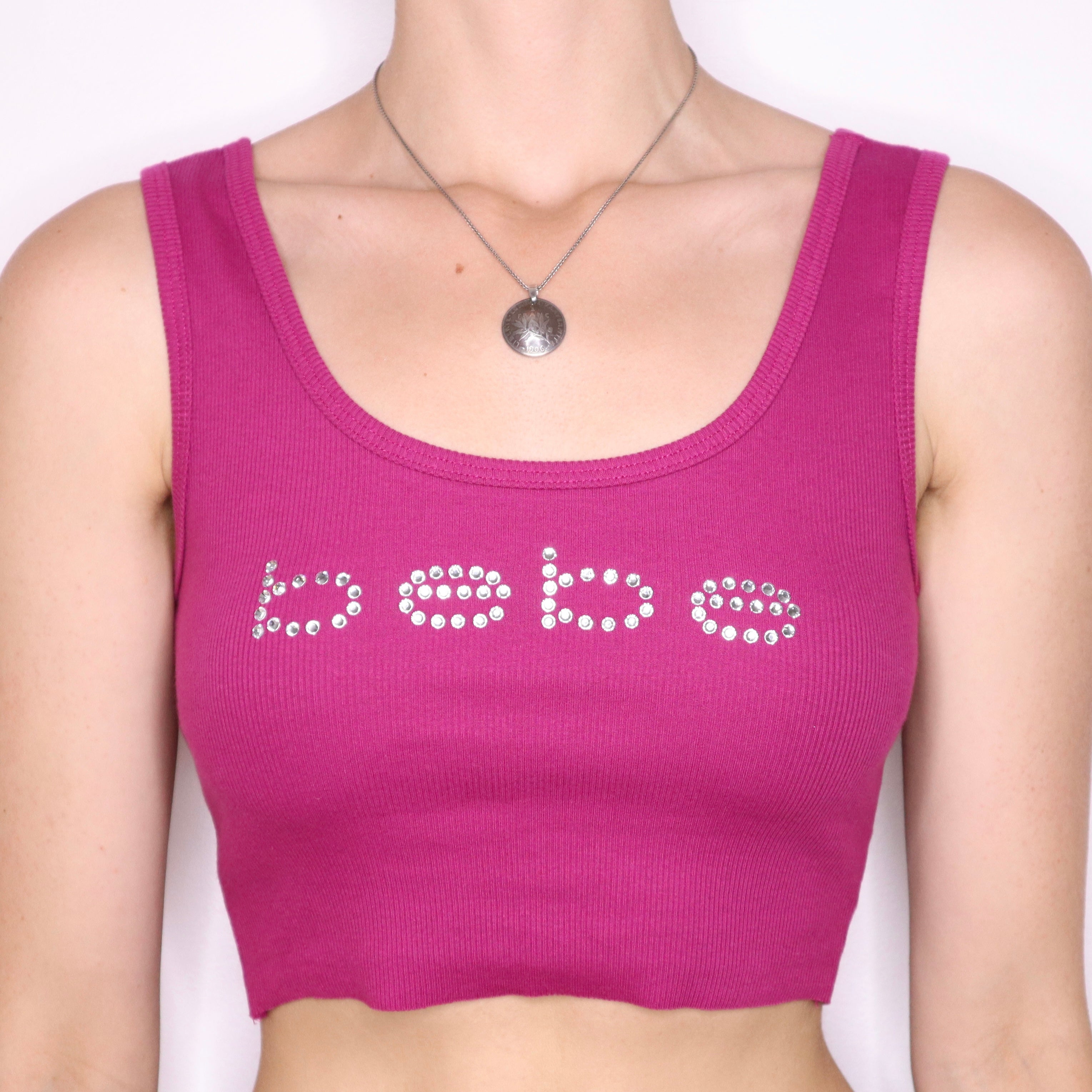 Y2K BEBE Pink Diamanté Cropped Tank Top (XS)