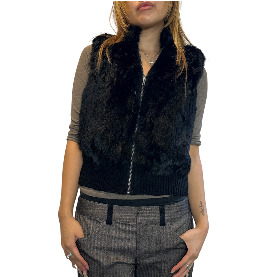 Vintage Black Rabbit Fur Gilet (S)