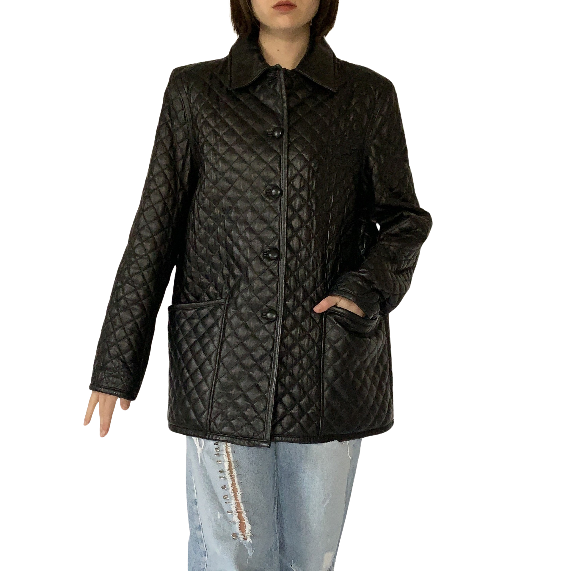 Vintage Quilted Leather Jacket (XL)