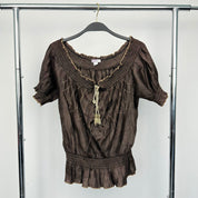 Boho Beaded Peasant Top (L)