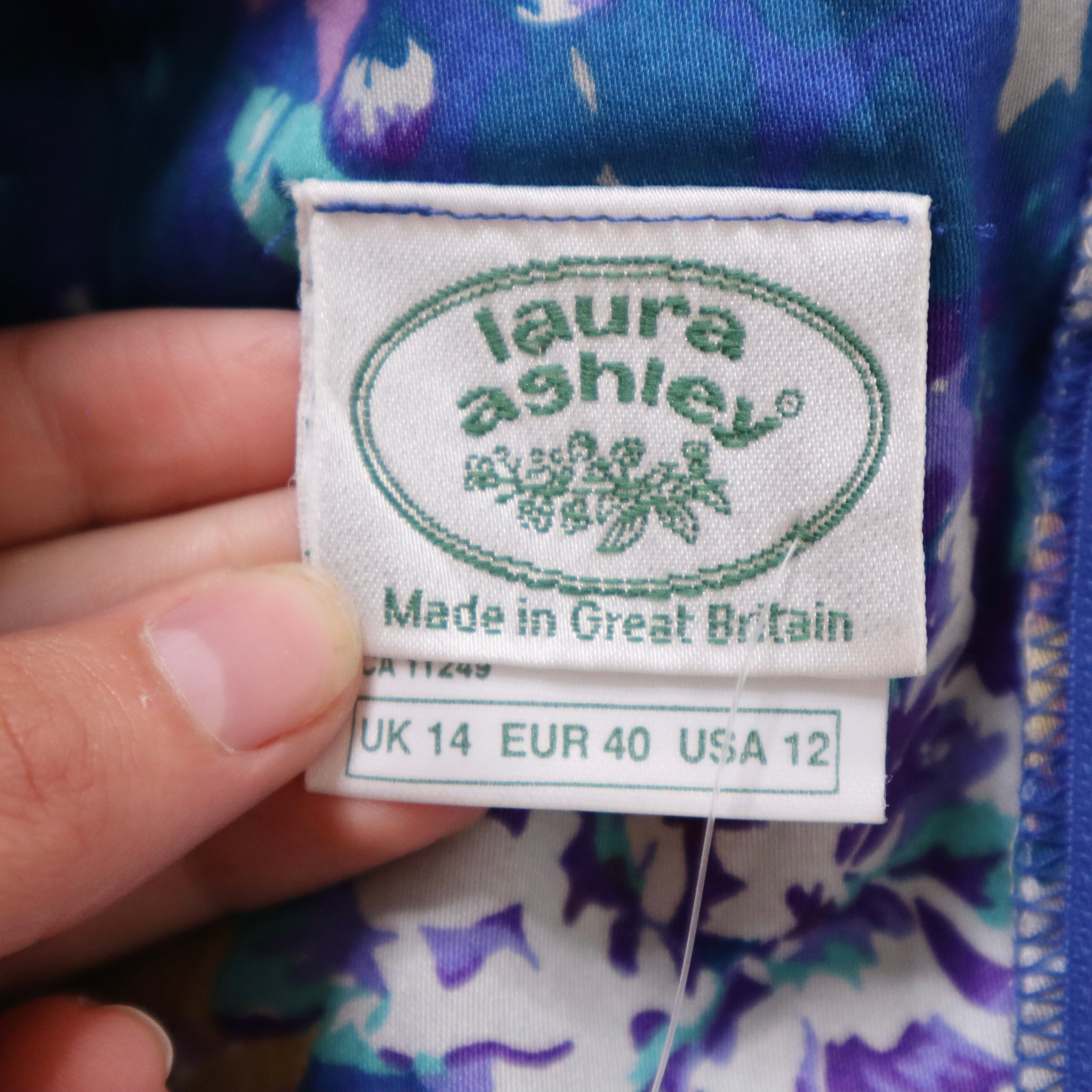 90s LAURA ASHLEY Blue Floral Maxi Dress (M)