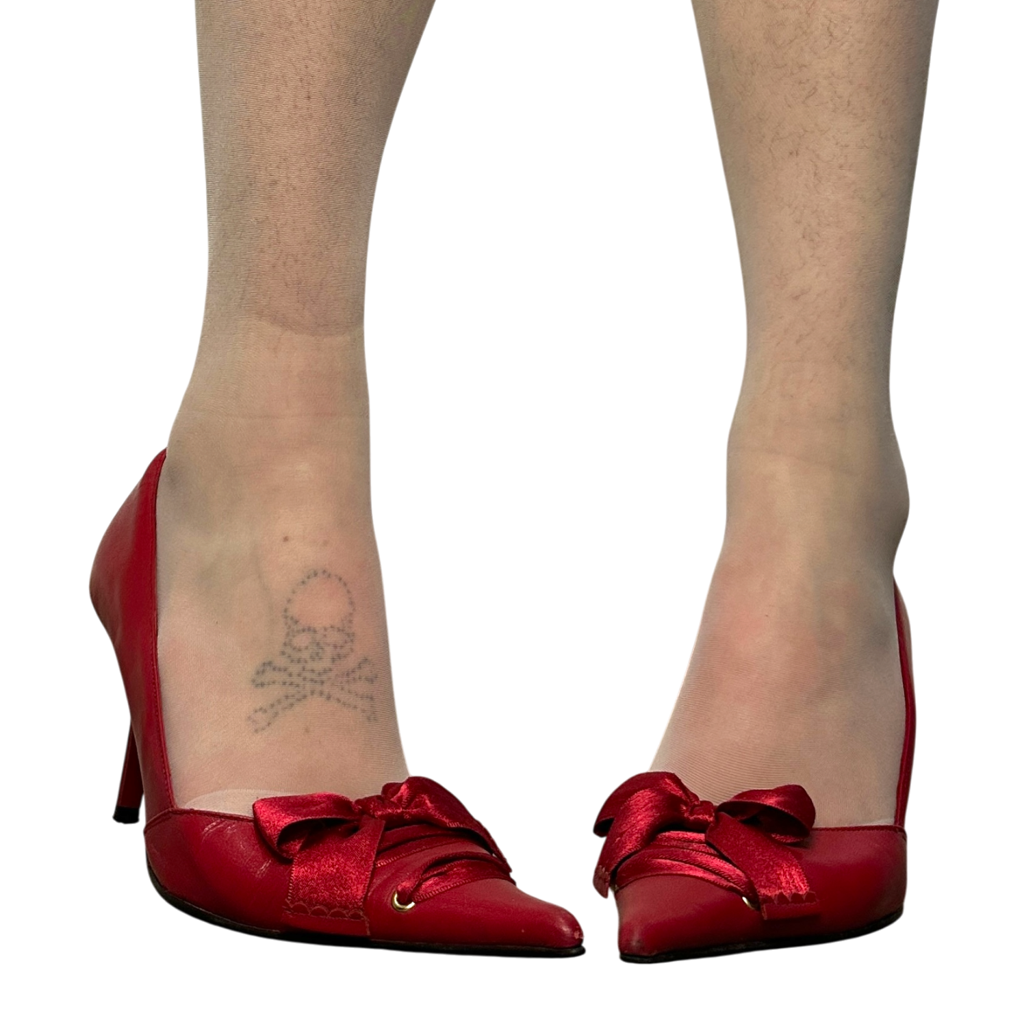 Vintage Red Bow Lace Up Pointed Toe Stiletto Heels (UK 5)