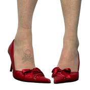 Vintage Red Bow Lace Up Pointed Toe Stiletto Heels (UK 5)