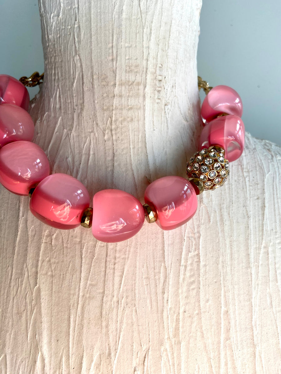 Hot Pink Gold Statement Long Bead Chunky Jade Wood Necklace - Mollie – Dana  LeBlanc Designs