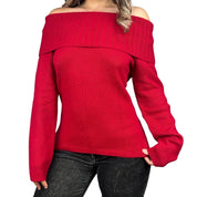 Red Cashmere Off The Shoulder Knit (L)