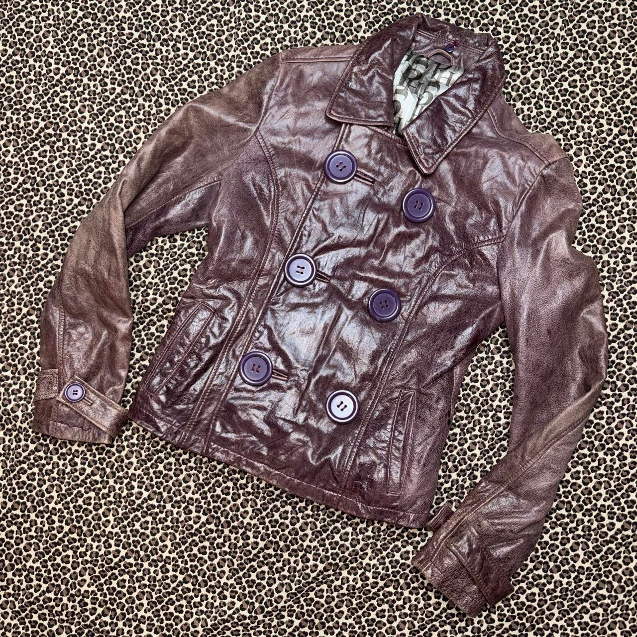 Vintage Muted Purple Mod Leather Peacoat Jacket (S/M)