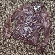 Vintage Muted Purple Mod Leather Peacoat Jacket (S/M)