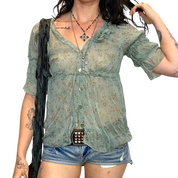 Vintage Ruffle Silk Sheer Whimsygoth Blouse (S)
