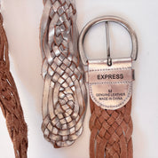 Y2K Chunky Silver Braided Belt (M)