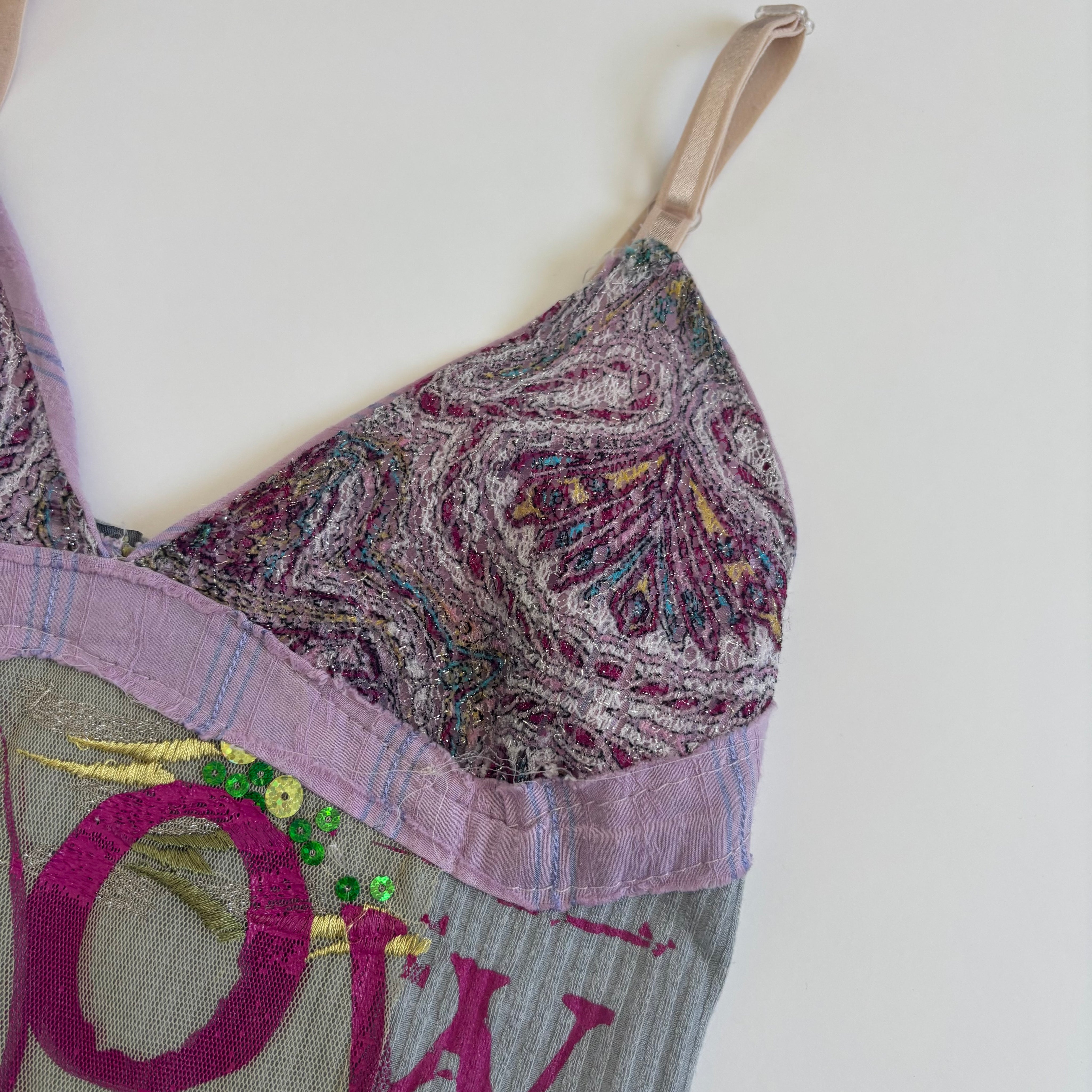 Italian Graphic Sequin Mixed Media Tank Top (XS/S)
