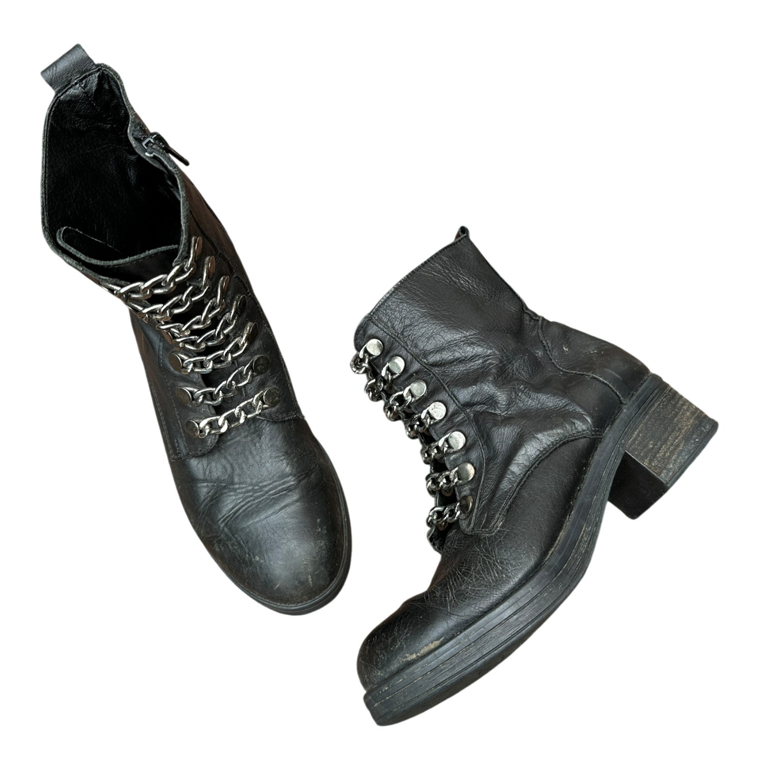 Vintage Italian Black Grunge Moto Biker Boots (UK 6 EU 39 US 8)