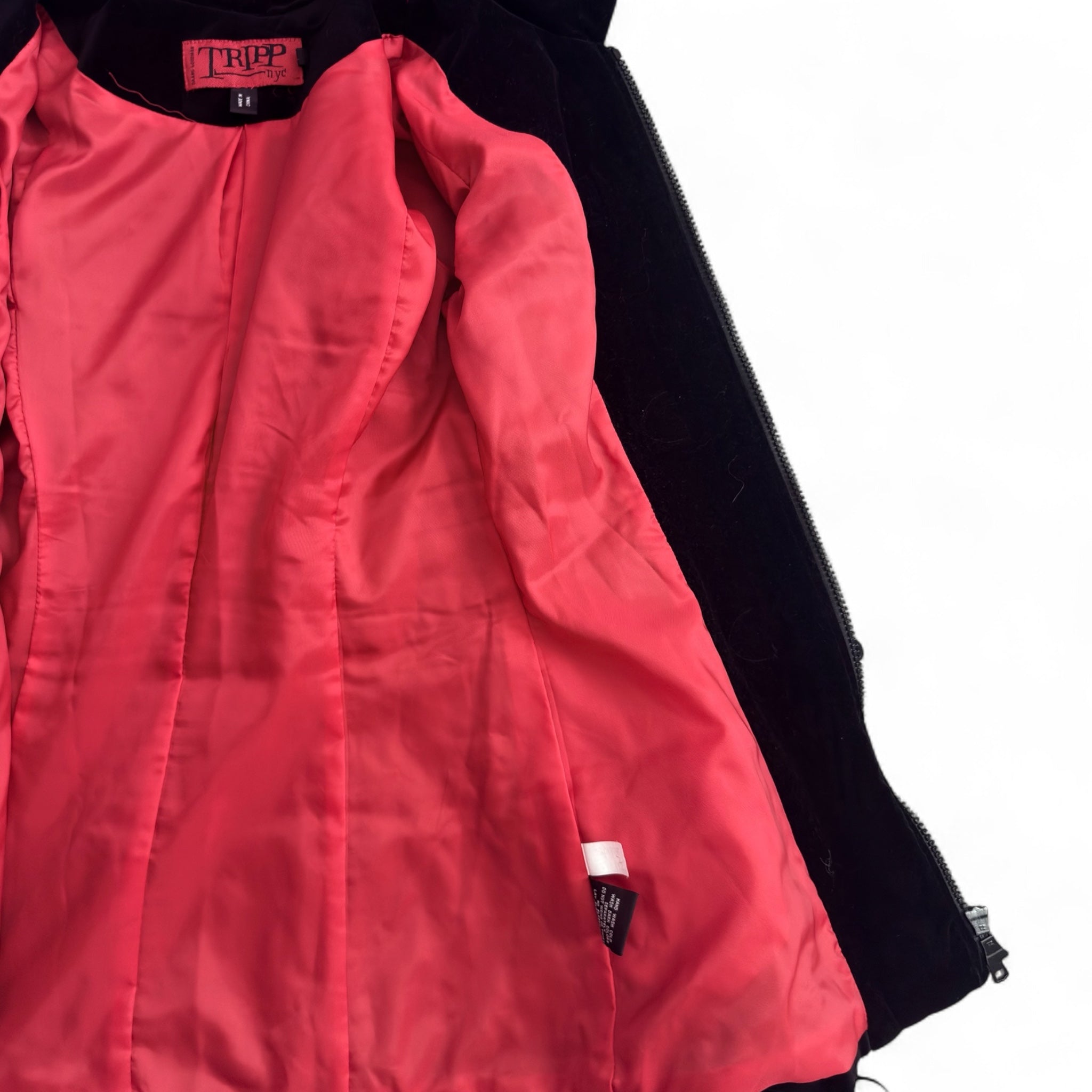 Vintage Tripp NyC black velvet hooded toggle jacket (M/L)