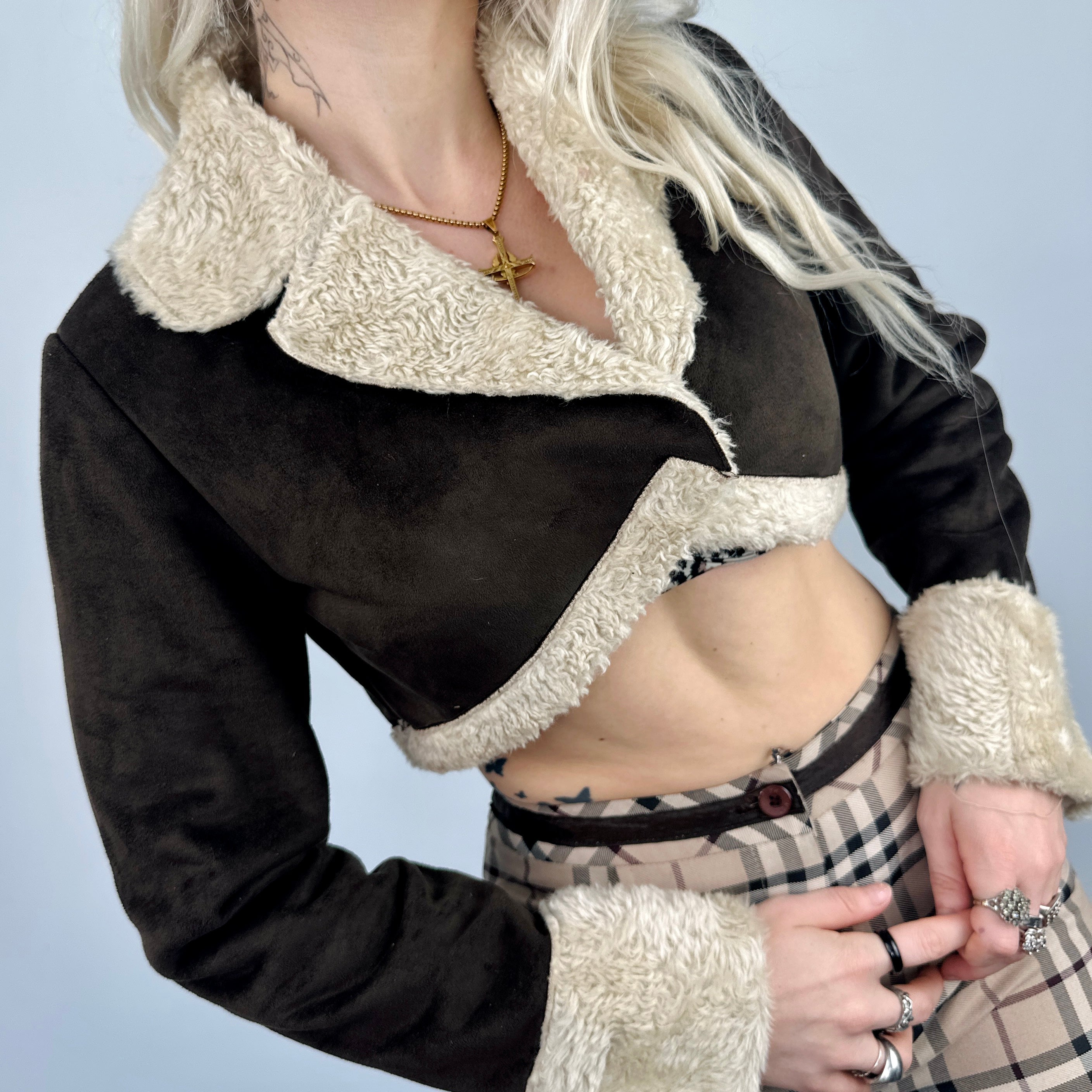 Y2K Cropped Sherpa Jacket (S)