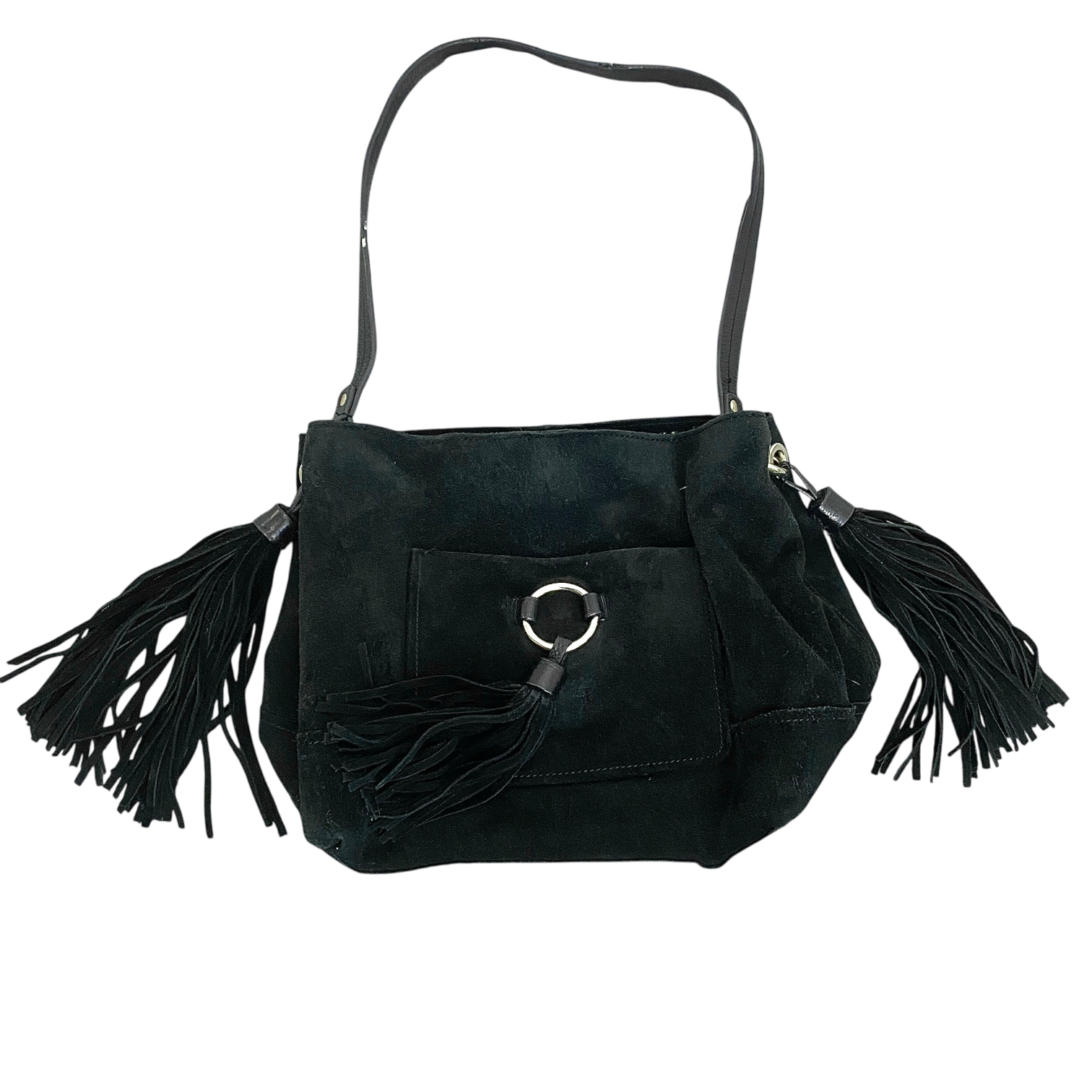 2010s Black Suede Fringe Bag