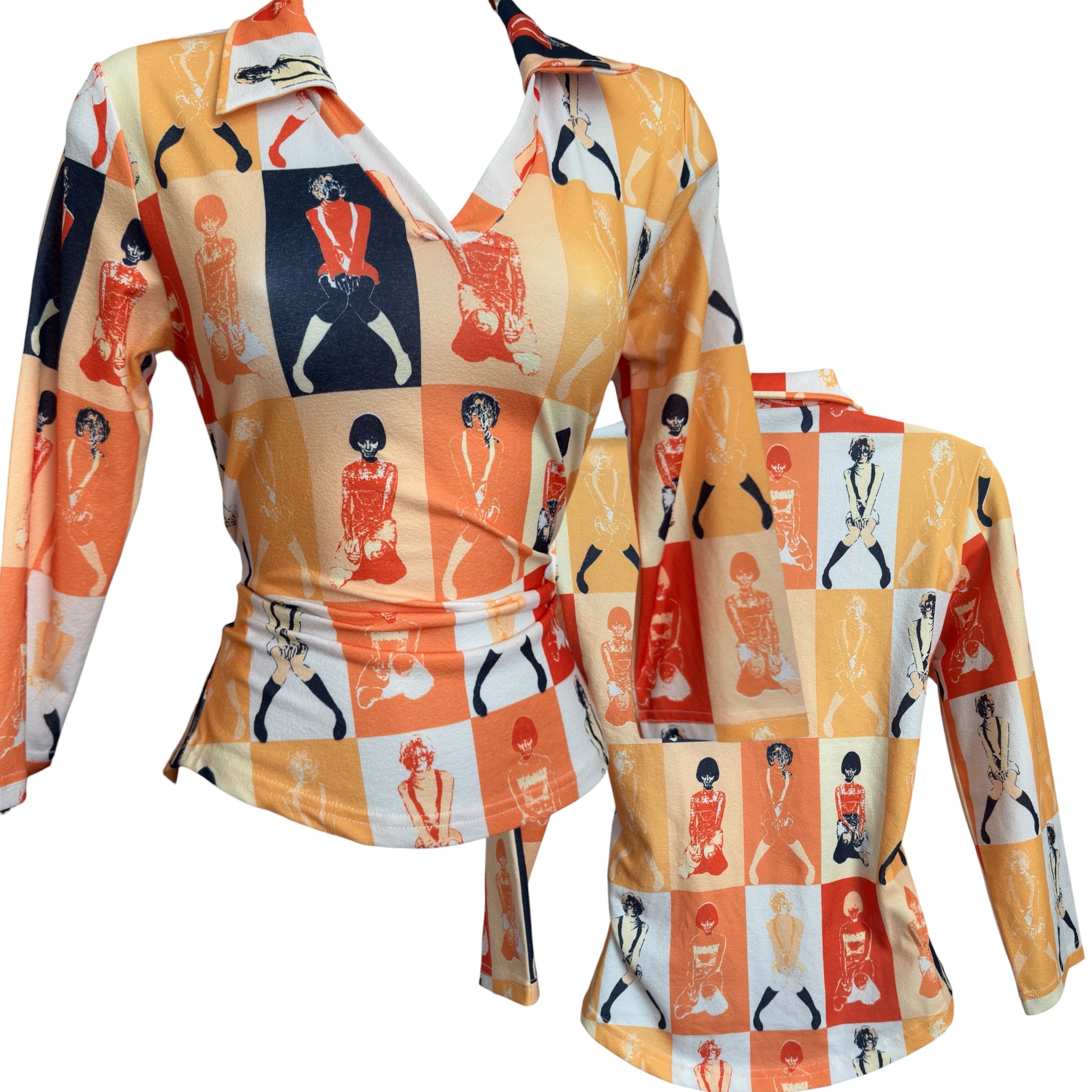 70s mod AOP girl blouse (S)