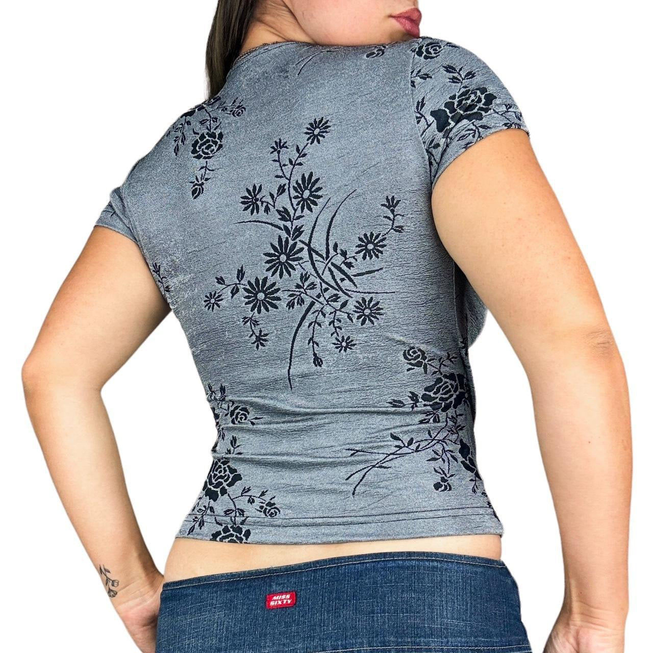 90s Slinky Floral Wrap Top (M)
