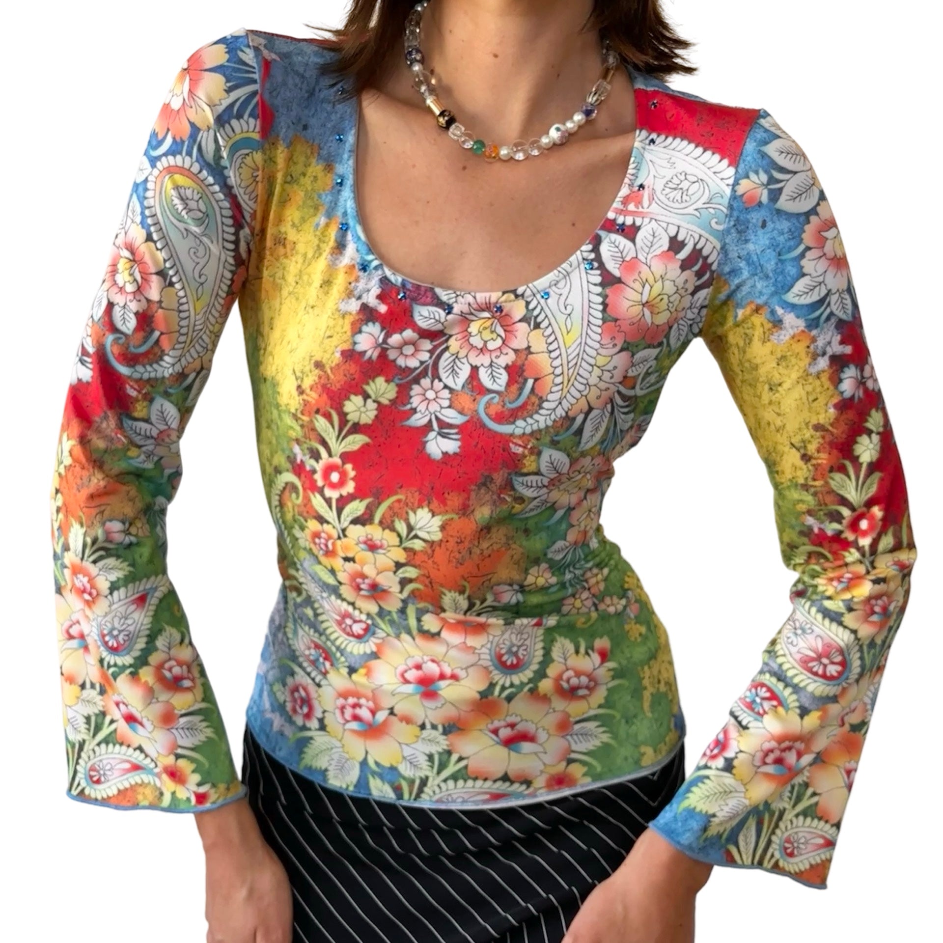 Y2K Rainbow Floral Top (S)