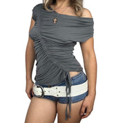 Early 2000s Ruched Asymmetrical Top (S/M)