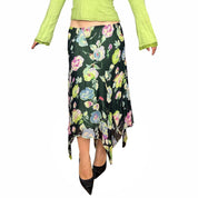 Vintage Floral Pixie Hem Midi Skirt (L)
