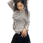 Vintage Sheer Ruffle Button Blouse (M/L)