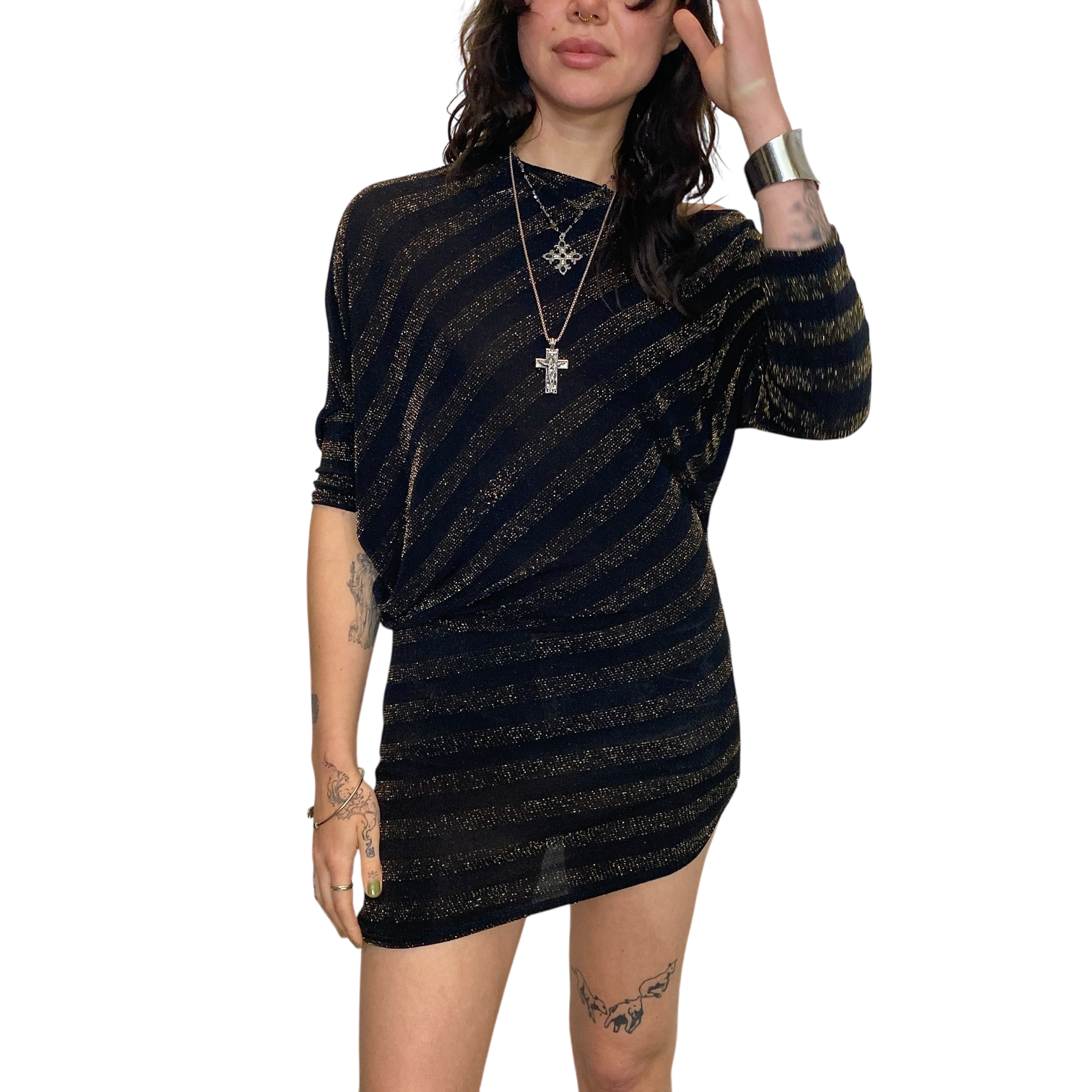 Vintage Striped Batwing Top 2in1 Dress (S-M)