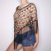 Y2K Beaded Crochet Fringe Poncho (S/M)